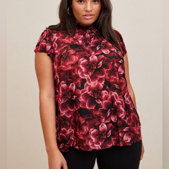 Torrid Sheer Stretch Mesh Smocked Neck Flutter Sleeve Top Blouse 4 4X - Picture 1 of 7